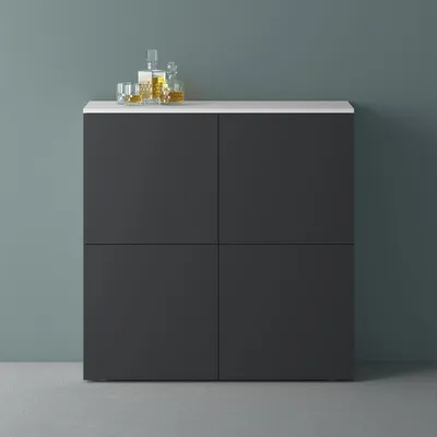 Produktbild von Mai & Mai Möbel Kommode Aufbewahrungsschrank mit 4 Türen in Weiß matt + Anthrazit matt Sideboard Schrank Mehrzweckschrank BTH: 100x36,4x98cm Schrank04