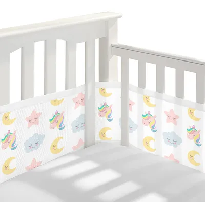 Imagen del producto de Barandilla para cuna de bebé, lavable, dimensiones 340x30 cm + 160x30 cm, protección para cuna de bebé