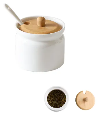 Zuckerdose mit Deckel & Löffel, Keramik, 180 ml, weiß