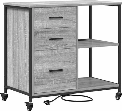 Obrázek produktu pro vidaXL Skříňka s nabíjecí stanicí s kolečkem Grey Sonoma 76 x 41 x 72 cm
