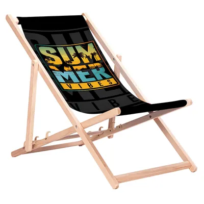 Zdjęcie produktu dla Klasyczny leżak z drewna bukowego GreenBlue GB183 z nadrukiem „Summer Vibes”