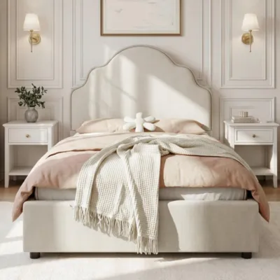 Produktbild von Polsterbett, Einzelbett, Kinderbett 90 x 200cm, Bett mit gepolstertes Kopfteil