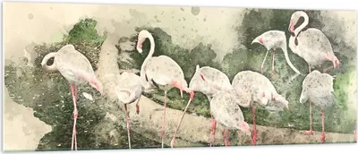 Produktbild von Bilder auf glas - Flamingo Vogel Wasser - 140x50cm - Glasbilder - Wandbilder - Kunstdruck - zum Aufhängen bereit - Wanddekoration aus Glas - Glas Bilder - Wandbild auf Glas - GAB140x50-3462