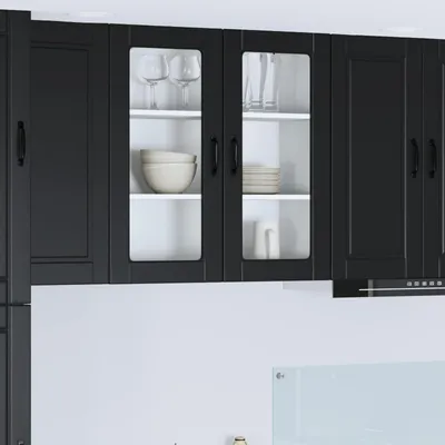 Produktbild von vidaXL Wandglas-Schrank PORTO Schwarz 80 x 31 x 80 cm Holzwerkstoff