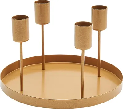 Produktbild von Metall Deko-Schale als Advents-Kranz Stabkerzen-Halter gold 18 cm