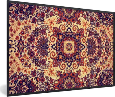 Produktbild von MuchoWow® Gerahmtes Poster Perserteppich - Muster - Rot - Gelb 60x40 cm - Poster mit Schwarzem Bilderrahmen Wandposter Rahmen Foto Bilder - Printing - Wanddeko Schlafzimmer