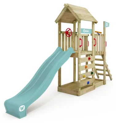 Immagine prodotto di Torre giochi Wickey JoyFlyer con scivolo e parete da arrampicata in blu turchese