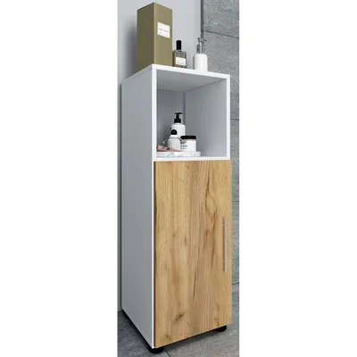 Produktbild von VCM Holz Midischrank | Badschrank mit offenem Fach und einer Drehtür | Maße H. 93 x B. 31 x T. 30 cm | Midischrank - Flandu