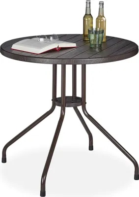 Produktbild von Relaxdays Gartentisch, Holz-Optik, runder Outdoortisch, Kunststoff, Metall, robust, Balkontisch, HxD: 75 x 80 cm, braun