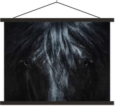Produktbild von MuchoWow® Textilposter Pferd - Schwarz - Porträt 40x30 cm mit schwarzem Rahmen - Dekorationen