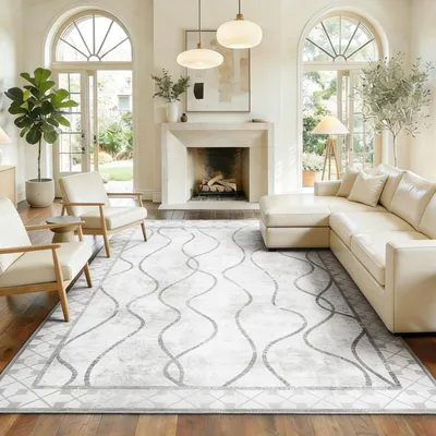 Waschbarer Teppich, beige, niedriger Flor, 160 x 230 cm, rutschfest