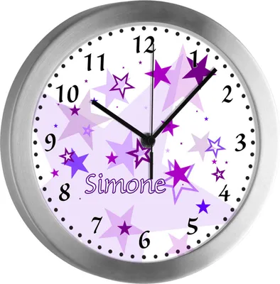 Produktbild von Kinderzimmer Funkwanduhr, Funkuhr Wanduhr Kinder, Sterne lila 25 cm
