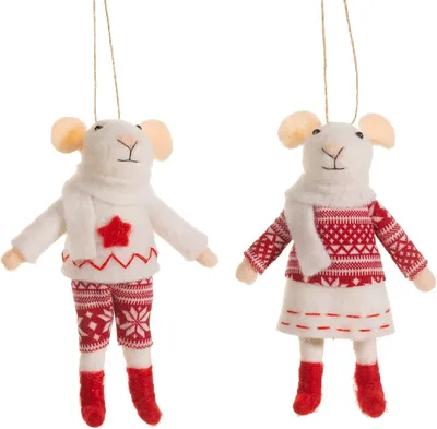 Productafbeelding van Muis in jumper felt decoraties - Set van 2 - Elk Geleverd