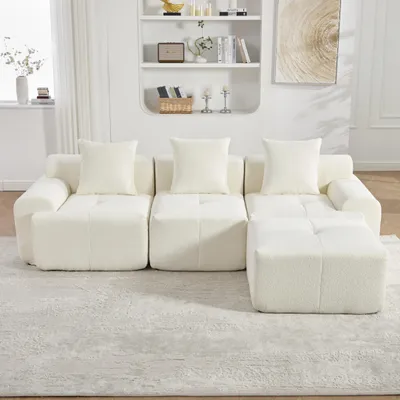 Immagine prodotto di Divano "Wolken" con poggiapiedi, a forma di L, tre posti, imbottitura in memory foam, senza necessità di montaggio, dimensioni 268x102x78 (beige)