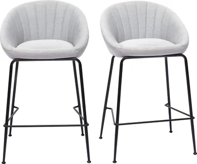 Produktbild von Miliboo - Barhocker hellgrauer Stoff 65cm (2er Set) SHERU