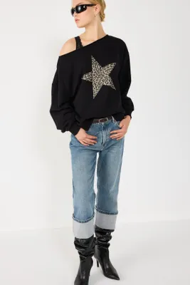 Produktbild von Sweatshirt mit Bootsausschnitt, Black, S