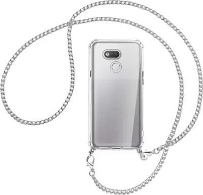 Produktbild von Handykette Backcover-Schutzhülle mit Band (Metall silberfarben) für HTC Desire 12s - silberfarbene Kette