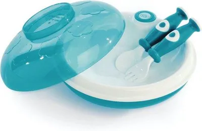 Productafbeelding van Warmhoudbord met bestek voor babyvoeding - Turquoise