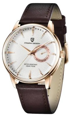 Immagine prodotto di Orologio da uomo Pagani Design, movimento al quarzo, cinturino in vera pelle, colore marrone/bianco