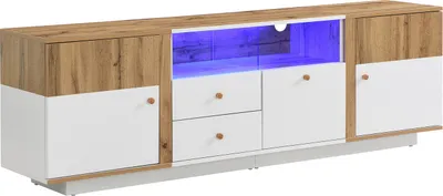 Produktbild von Lowboard, TV-Schrank mit LED-Lichteffekten, Glastrennwand, mit Schubladen