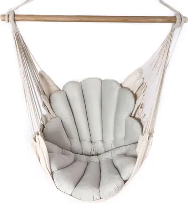 Produktbild von Love Gifts® Hängesessel mit 2 Kissen Muschelform und Deckenhaken-Kit 130/100 cm - 150kg Belastbar, Hängestuhl für Erwachsene & Kinder, Hängesitz