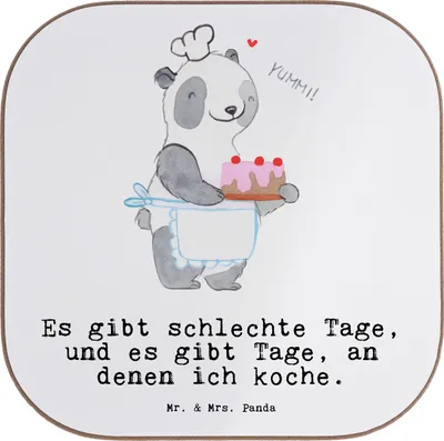 Produktbild von Mr. & Mrs. Panda Tassenuntersetzer Bär Kochen - Weiß - Geschenk, Untersetzer für Gläser, Holzuntersetzer, Coaster, Tischuntersetzer, Design, Hobbykoch, Hobbyköchin