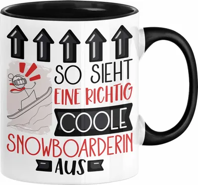 Produktbild von Snowboarderin Geschenk Tasse Geschenkidee für Snowboarderin Geburtstag Weihnachten Spruch So Sieht Eine Richtig Coole Snowboarderin Aus Kaffee-Becher  (Schwarz)