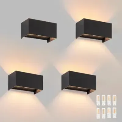 Produktbild von ZMH LED Wandleuchte 4ER Aussen Wandlampe Schwarz Up und Down Außenlampe IP65 Wasserdicht Warmweiß G9 Einstellbar Lichtstrahl Wandstrahler für Wohnzimmer Garten Terrasse Flur