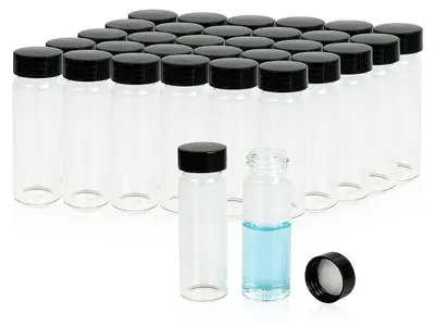 Produktbild von Omgoods - 100 Stück Glasfläschchen à 30 ml mit schwarzem Schraubverschluss