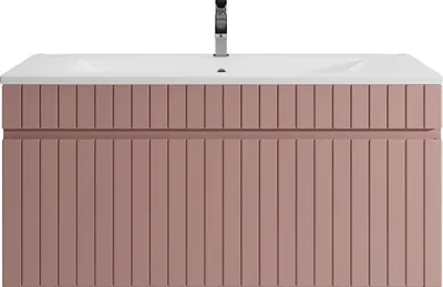 Produktbild von Waschbeckenunterschrank hängend mit Einbauwaschbecken - Streifenoptik - Rosa - 100 cm - SATARA