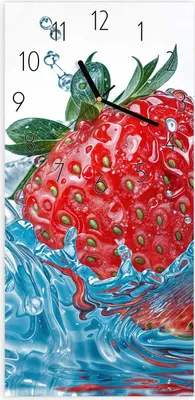 Produktbild von Wanduhr aus Glas mit Motiv Erdbeere Splash- 30 x 60 cm - inkl. Aufhängesystem