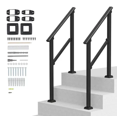 Produktbild von VEVOR Handläufe für Außentreppen, 2-teiliges Handlauf-Set für 2–3 Stufen, Übergangsgeländer Kohlenstoffstahl mit Montagesatz, Treppengeländer für Senio