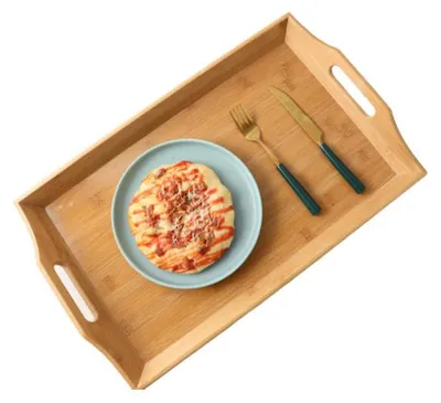 Produktbild von Decopatent Großes Serviertablett mit Griffen - Serviertablett aus Bambusholz - Größe 50 x 30 x 6 cm.