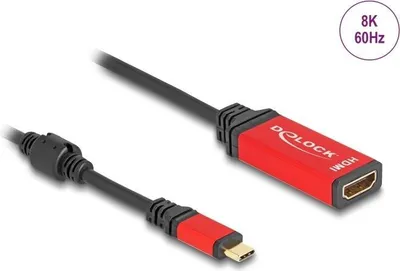 Produktbild von DeLOCK USB Type-C zu HDMI Adapter (DP Alt Mode) 8K 60 Hz mit HDR Funktion rot, 0,2 m, USB Typ-C, HDMI, Männlich, Weiblich, Gerade
