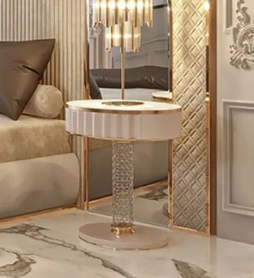 Immagine prodotto di Casa Padrino comodino Art Deco bianco / grigio / oro 60 x 45 x h. 66 cm - Comodino con cassetto e piano in marmo artificiale - Mobili da camera Art Deco - Mobili da camera