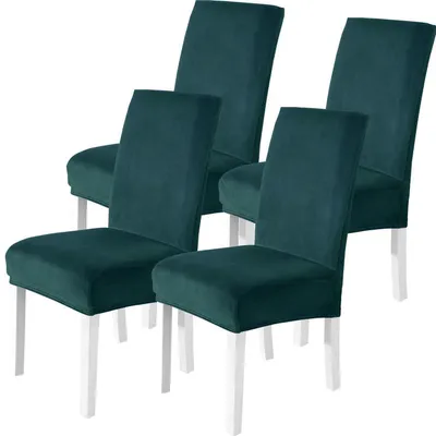 Produktbild von Stuhlhussen Samt 4er Set Dunkelgrün Stretch Waschbar für Hochlehner & Schwingstühle