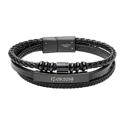 Produktbild von Schwarzes Kunstlederarmband von Unique, mehrsträngig