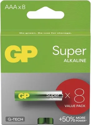Zdjęcie produktu dla Bateria Alkaliczna Aaa/Lr03 Gp Recyko Super Alkaline G-Tech - 8 Sztuk