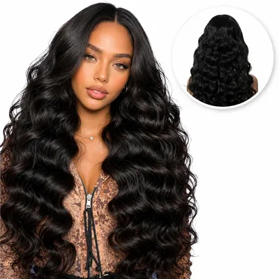 Produktbild von SassyGoods® Luxus Front Lace Perücke Damen Schwarz – Lange lockige Lace Front Wig – Natürliches Aussehen – Waschbar – 70 cm