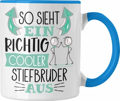 Produktbild von Trendation - Stiefbruder Tasse Geschenk So Sieht Ein RIchtig Cooler Stiefbruder Aus Geschenkidee Lustiger Spruch Geburtstag Becher Kaffeetasse (Blau)