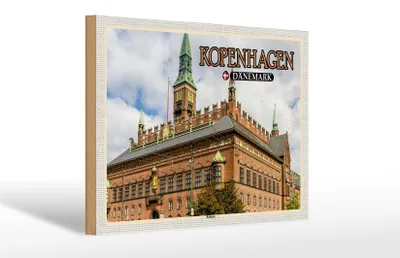 Produktbild von Holzschild Reise 30x20cm Kopenhagen Dänemark Rathaus