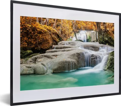 Produktbild von MuchoWow® Gerahmtes Poster Wald - Wasserfall - Herbst 40x30 cm - Poster mit Schwarzem Bilderrahmen Wandposter Rahmen Foto Bilder - Bilderrahmen - Poster im Rahmen