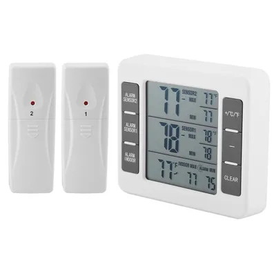 Zdjęcie produktu dla Bezprzewodowy cyfrowy termometr do lodówki z alarmem dźwiękowym, termometr wewnętrzny i zewnętrzny z czujnikiem, termometr do zamrażarki z min/max temperaturą