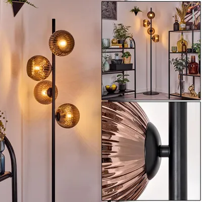 Produktbild von Cesaro Stehlampe aus Metall/Riffelglas in Schwarz/Kupfer, Vintage-Design
