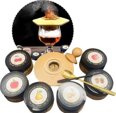 Imagen del producto de Kit de ahumado para cócteles Unyqoos® – Ahumador para whisky y cócteles con 6 tipos de virutas de madera (manzana, roble), filtro de acero inoxidable mejorado, cepillo de limpieza y caja de regalo