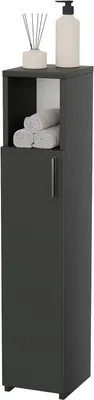 Image de Armoire de salle de bain compacte - Armoire haute de rangement - Optimisation de l'espace - Compartiments ouverts et fermés - Dimensions : 20,4 x 24 x 102,1 cm