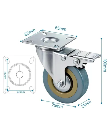 Obrázek produktu pro Nábytková kolečka 75 mm – otočná kolečka pro nábytek a vozíky – s brzdou – tichá – otočná o 360° – sada 4 kusů