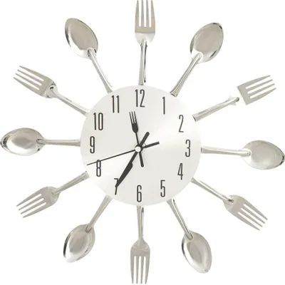 Produktbild von vidaXL Wanduhr mit Löffel und Gabel Design Silbern 31 cm Aluminium