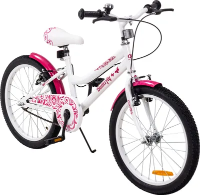 Produktbild von Actionbikes Kinderfahrrad Butterfly 20 Zoll | Kinder & Jugend Fahrrad - V-Brake Bremsen - Kettenschutz - Fahrradständer - 6-9 Jahre (Weiß/Pink)