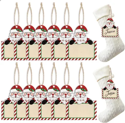 Produktbild von Set mit 12 Holz-Weihnachtssocken-Etiketten zur Dekoration